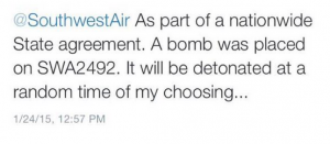 Tweet com ameaça de bomba